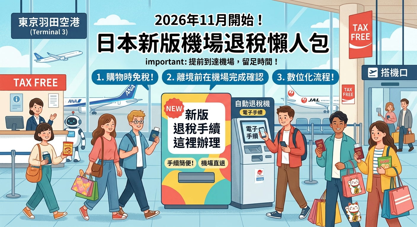 2026 年 11 月起日本機場退稅新制：旅客在出境大廳的自動退稅機台辦理電子手續